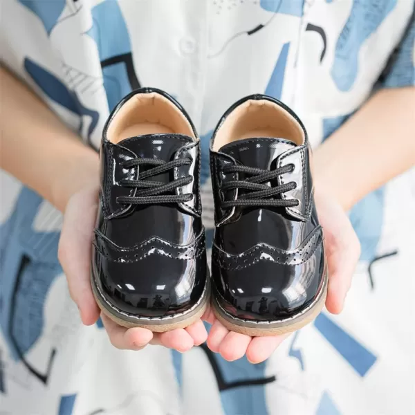 Meckior Toddler Boys Girls Dress Shoes Little Kid Oxford Shoes Wedding Church Dress Shoes PU Leather Lace Up School Uniform Loafer FlatsABlackpatent Leather