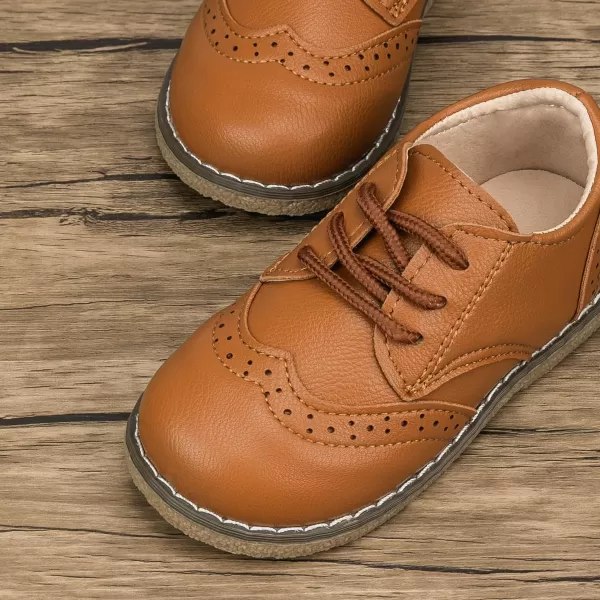Meckior Toddler Boys Girls Dress Shoes Little Kid Oxford Shoes Wedding Church Dress Shoes PU Leather Lace Up School Uniform Loafer FlatsABrown