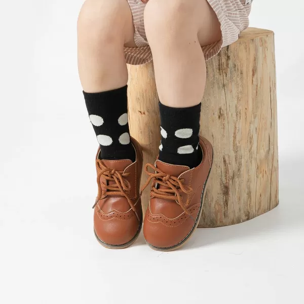 Meckior Toddler Boys Girls Dress Shoes Little Kid Oxford Shoes Wedding Church Dress Shoes PU Leather Lace Up School Uniform Loafer FlatsABrown
