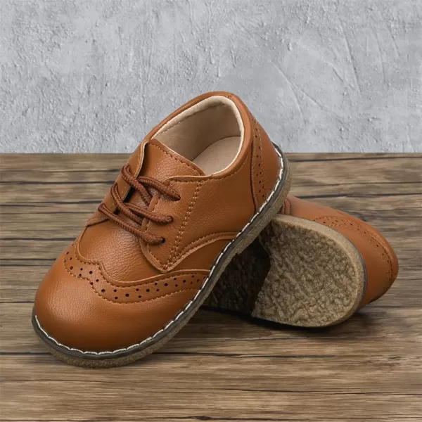 Meckior Toddler Boys Girls Dress Shoes Little Kid Oxford Shoes Wedding Church Dress Shoes PU Leather Lace Up School Uniform Loafer FlatsABrown
