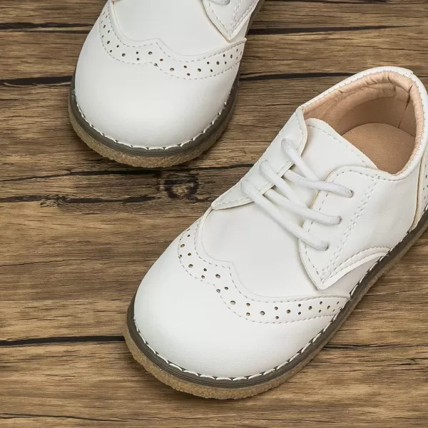 Meckior Toddler Boys Girls Dress Shoes Little Kid Oxford Shoes Wedding Church Dress Shoes PU Leather Lace Up School Uniform Loafer FlatsAWhite