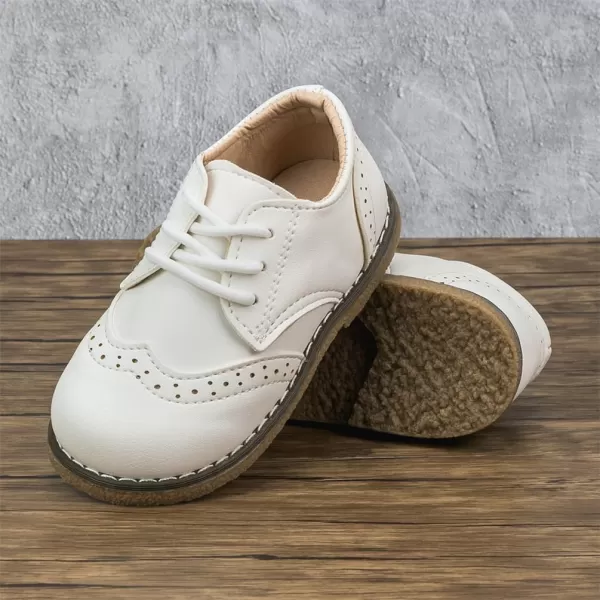 Meckior Toddler Boys Girls Dress Shoes Little Kid Oxford Shoes Wedding Church Dress Shoes PU Leather Lace Up School Uniform Loafer FlatsAWhite