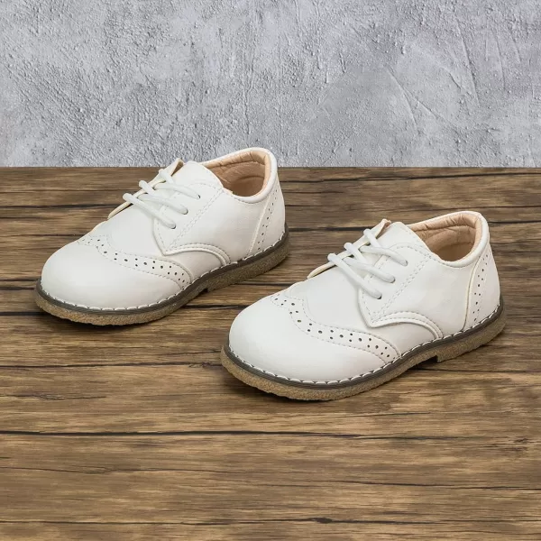 Meckior Toddler Boys Girls Dress Shoes Little Kid Oxford Shoes Wedding Church Dress Shoes PU Leather Lace Up School Uniform Loafer FlatsAWhite
