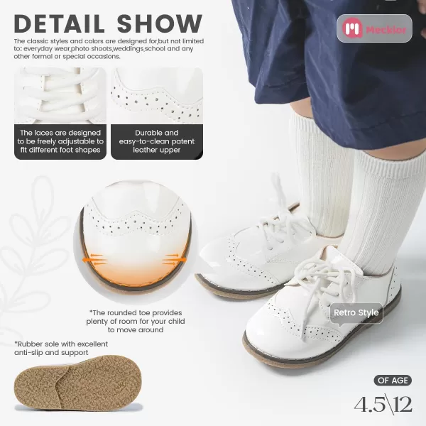 Meckior Toddler Boys Girls Dress Shoes Little Kid Oxford Shoes Wedding Church Dress Shoes PU Leather Lace Up School Uniform Loafer FlatsAWhitepatent Leather