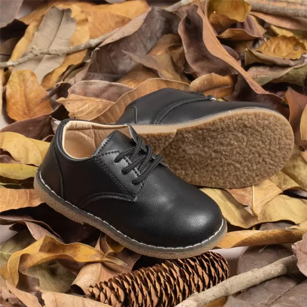 Meckior Toddler Boys Girls Dress Shoes Little Kid Oxford Shoes Wedding Church Dress Shoes PU Leather Lace Up School Uniform Loafer FlatsB01Black