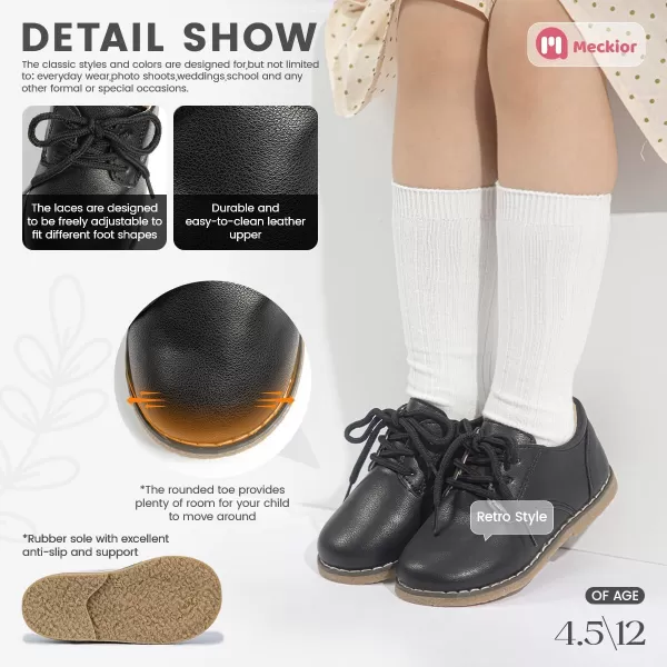 Meckior Toddler Boys Girls Dress Shoes Little Kid Oxford Shoes Wedding Church Dress Shoes PU Leather Lace Up School Uniform Loafer FlatsB01Black