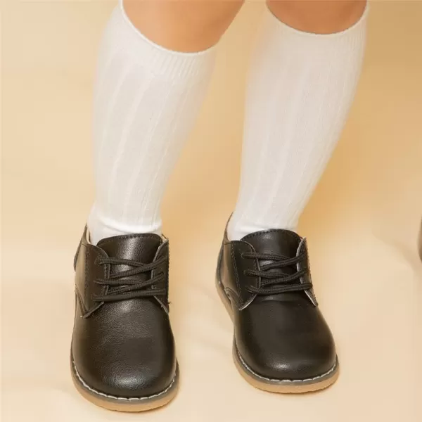 Meckior Toddler Boys Girls Dress Shoes Little Kid Oxford Shoes Wedding Church Dress Shoes PU Leather Lace Up School Uniform Loafer FlatsB01Black