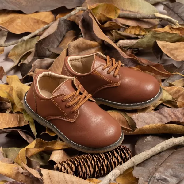 Meckior Toddler Boys Girls Dress Shoes Little Kid Oxford Shoes Wedding Church Dress Shoes PU Leather Lace Up School Uniform Loafer FlatsB01Brown