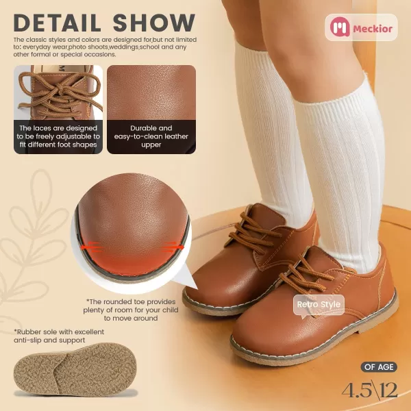 Meckior Toddler Boys Girls Dress Shoes Little Kid Oxford Shoes Wedding Church Dress Shoes PU Leather Lace Up School Uniform Loafer FlatsB01Brown