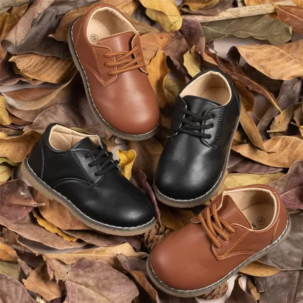 Meckior Toddler Boys Girls Dress Shoes Little Kid Oxford Shoes Wedding Church Dress Shoes PU Leather Lace Up School Uniform Loafer FlatsB01Brown