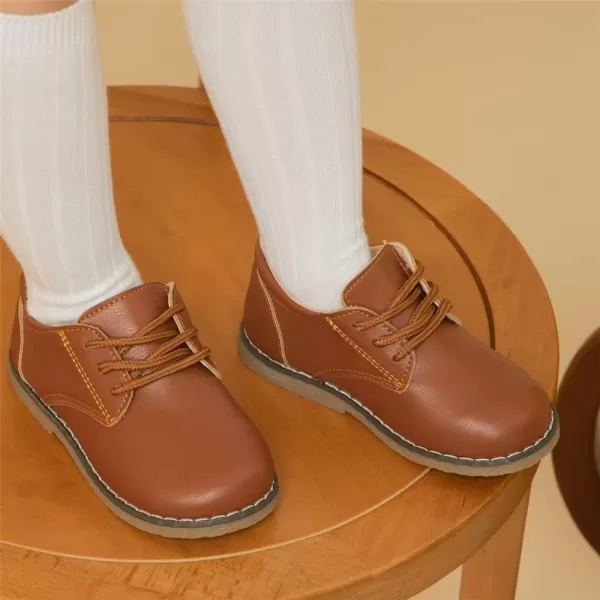 Meckior Toddler Boys Girls Dress Shoes Little Kid Oxford Shoes Wedding Church Dress Shoes PU Leather Lace Up School Uniform Loafer FlatsB01Brown