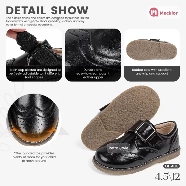 Meckior Toddler Boys Girls Dress Shoes Little Kid Oxford Shoes Wedding Church Dress Shoes PU Leather Lace Up School Uniform Loafer FlatsB10Black
