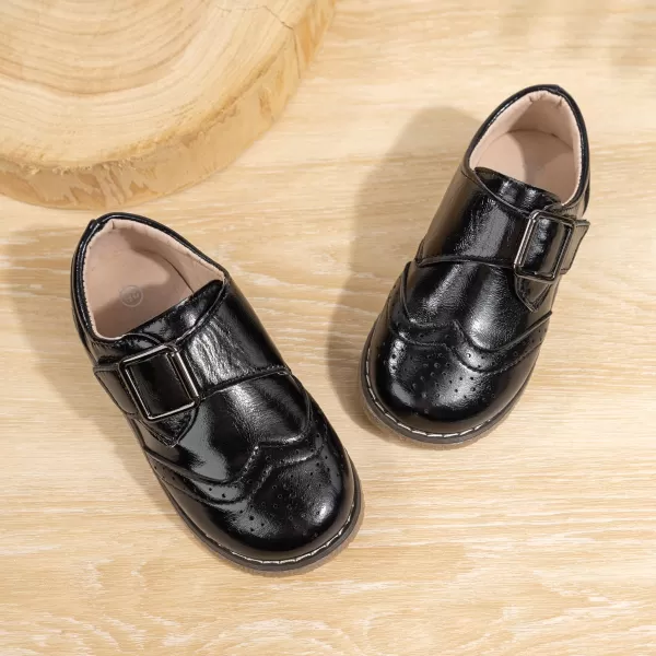Meckior Toddler Boys Girls Dress Shoes Little Kid Oxford Shoes Wedding Church Dress Shoes PU Leather Lace Up School Uniform Loafer FlatsB10Black