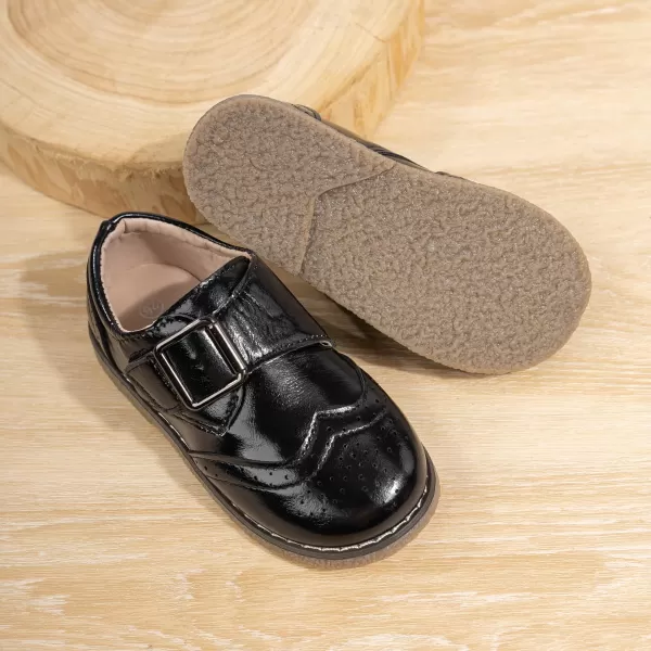 Meckior Toddler Boys Girls Dress Shoes Little Kid Oxford Shoes Wedding Church Dress Shoes PU Leather Lace Up School Uniform Loafer FlatsB10Black