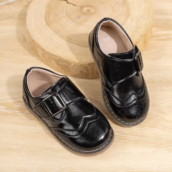 Meckior Toddler Boys Girls Dress Shoes Little Kid Oxford Shoes Wedding Church Dress Shoes PU Leather Lace Up School Uniform Loafer FlatsB10Black