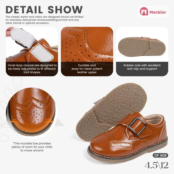 Meckior Toddler Boys Girls Dress Shoes Little Kid Oxford Shoes Wedding Church Dress Shoes PU Leather Lace Up School Uniform Loafer FlatsB10Brown