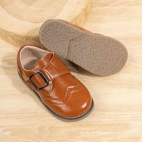 Meckior Toddler Boys Girls Dress Shoes Little Kid Oxford Shoes Wedding Church Dress Shoes PU Leather Lace Up School Uniform Loafer FlatsB10Brown