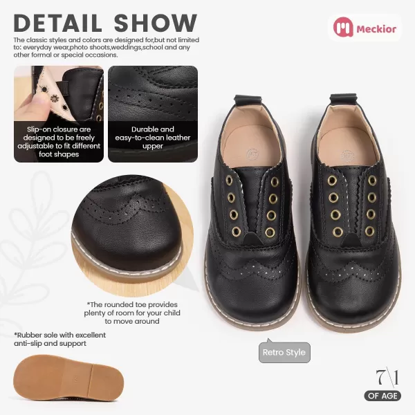 Meckior Toddler Boys Girls Dress Shoes Little Kid Oxford Shoes Wedding Church Dress Shoes PU Leather Lace Up School Uniform Loafer FlatsB12Black