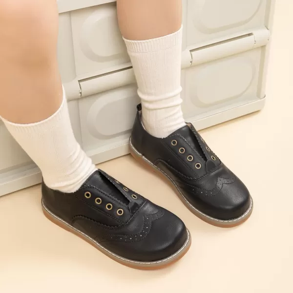 Meckior Toddler Boys Girls Dress Shoes Little Kid Oxford Shoes Wedding Church Dress Shoes PU Leather Lace Up School Uniform Loafer FlatsB12Black