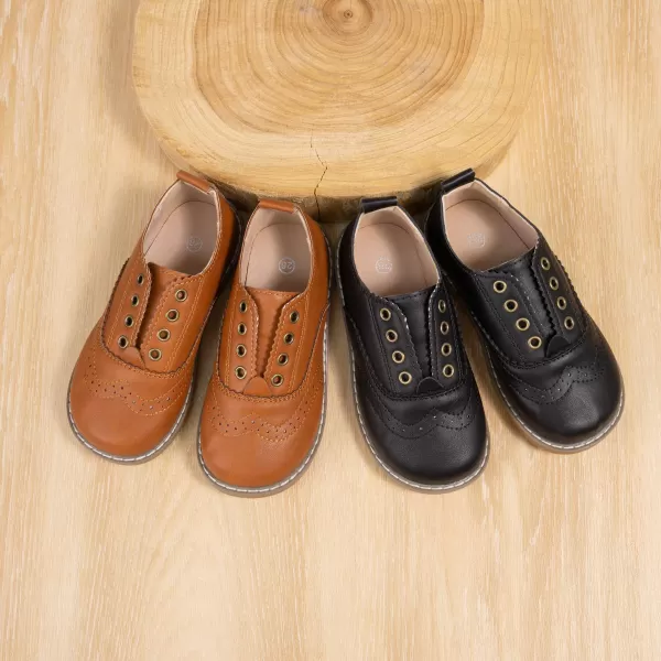 Meckior Toddler Boys Girls Dress Shoes Little Kid Oxford Shoes Wedding Church Dress Shoes PU Leather Lace Up School Uniform Loafer FlatsB12Black