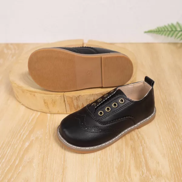 Meckior Toddler Boys Girls Dress Shoes Little Kid Oxford Shoes Wedding Church Dress Shoes PU Leather Lace Up School Uniform Loafer FlatsB12Black