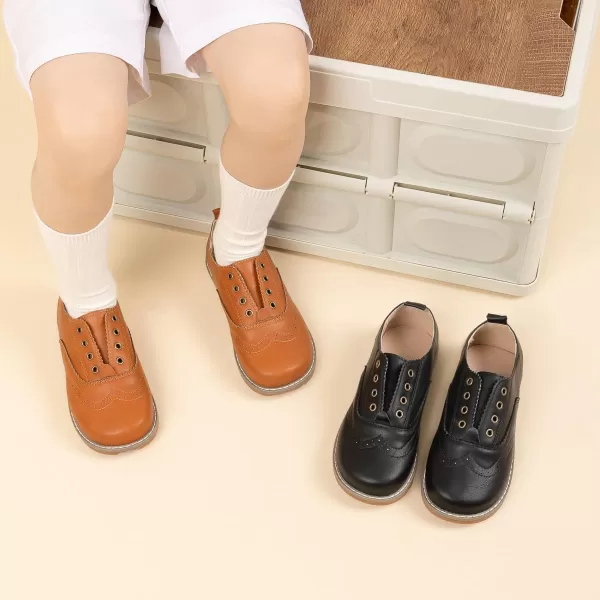 Meckior Toddler Boys Girls Dress Shoes Little Kid Oxford Shoes Wedding Church Dress Shoes PU Leather Lace Up School Uniform Loafer FlatsB12Brown