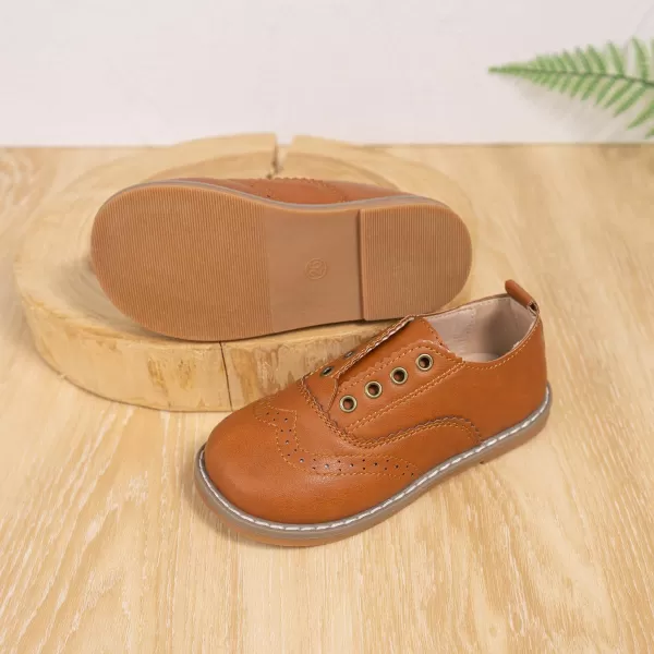 Meckior Toddler Boys Girls Dress Shoes Little Kid Oxford Shoes Wedding Church Dress Shoes PU Leather Lace Up School Uniform Loafer FlatsB12Brown