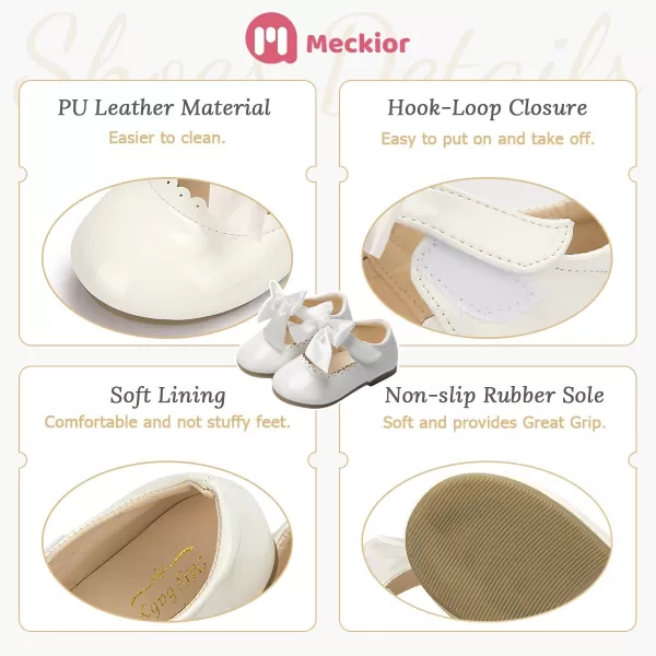 Meckior Toddler Little Girl Mary Jane Dress Shoes Ballet Flats for Girl Party School Shoes Bowknot Princess ShoesA01White