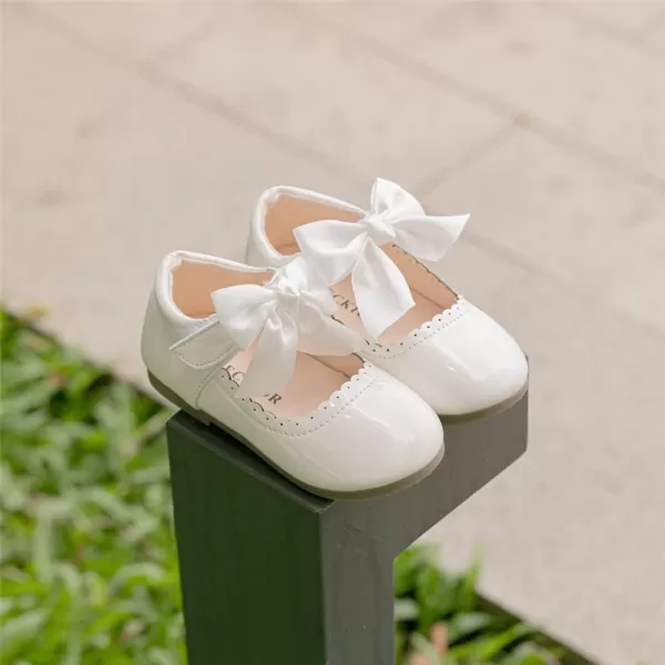 Meckior Toddler Little Girl Mary Jane Dress Shoes Ballet Flats for Girl Party School Shoes Bowknot Princess ShoesA01White
