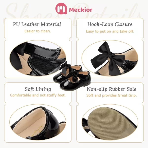 Meckior Toddler Little Girl Mary Jane Dress Shoes Ballet Flats for Girl Party School Shoes Bowknot Princess ShoesA03Black