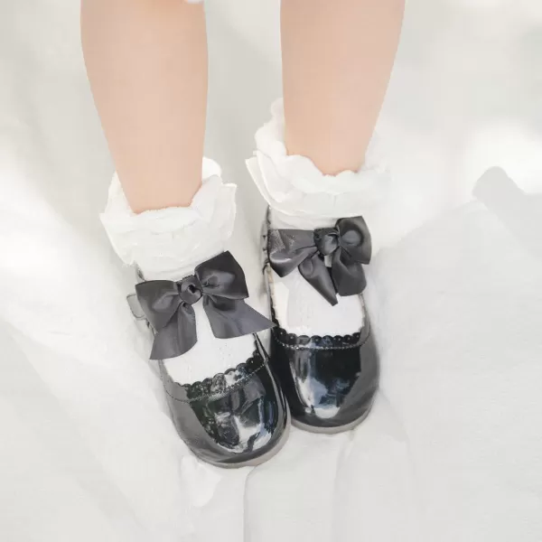 Meckior Toddler Little Girl Mary Jane Dress Shoes Ballet Flats for Girl Party School Shoes Bowknot Princess ShoesA03Black