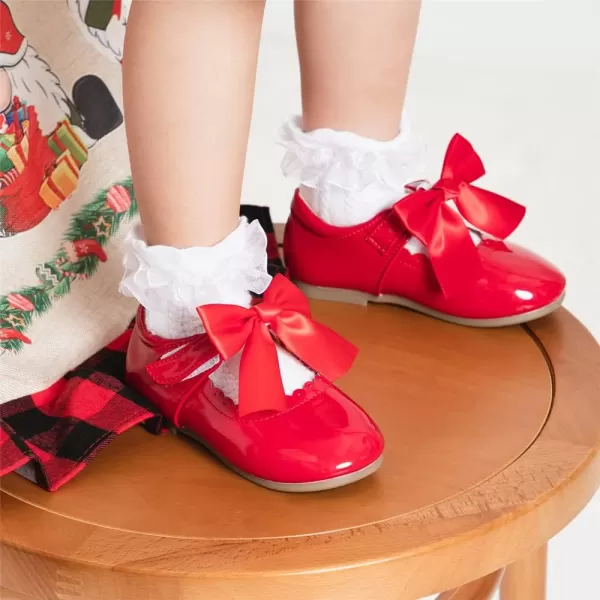 Meckior Toddler Little Girl Mary Jane Dress Shoes Ballet Flats for Girl Party School Shoes Bowknot Princess ShoesA03Red