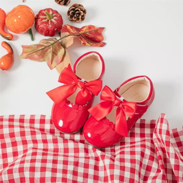 Meckior Toddler Little Girl Mary Jane Dress Shoes Ballet Flats for Girl Party School Shoes Bowknot Princess ShoesA03Red