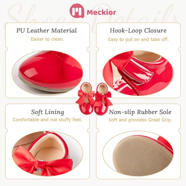 Meckior Toddler Little Girl Mary Jane Dress Shoes Ballet Flats for Girl Party School Shoes Bowknot Princess ShoesA03Red