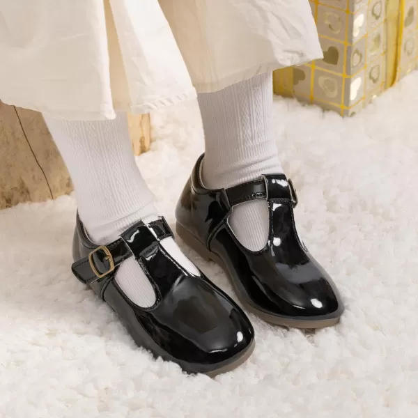 Meckior Toddler Little Girl Mary Jane Dress Shoes Ballet Flats for Girl Party School Shoes Bowknot Princess ShoesB01Mirror Black