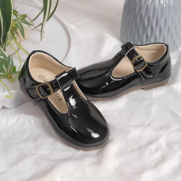 Meckior Toddler Little Girl Mary Jane Dress Shoes Ballet Flats for Girl Party School Shoes Bowknot Princess ShoesB01Mirror Black