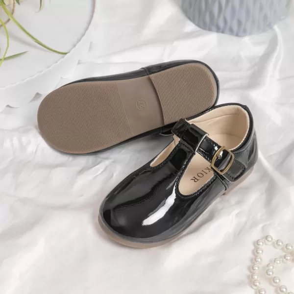 Meckior Toddler Little Girl Mary Jane Dress Shoes Ballet Flats for Girl Party School Shoes Bowknot Princess ShoesB01Mirror Black
