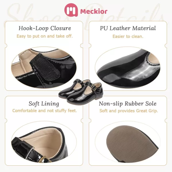 Meckior Toddler Little Girl Mary Jane Dress Shoes Ballet Flats for Girl Party School Shoes Bowknot Princess ShoesB01Mirror Black