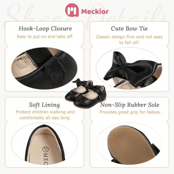 Meckior Toddler Little Girl Mary Jane Dress Shoes Ballet Flats for Girl Party School Shoes Bowknot Princess ShoesB02Black
