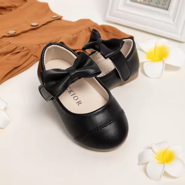 Meckior Toddler Little Girl Mary Jane Dress Shoes Ballet Flats for Girl Party School Shoes Bowknot Princess ShoesB02Black