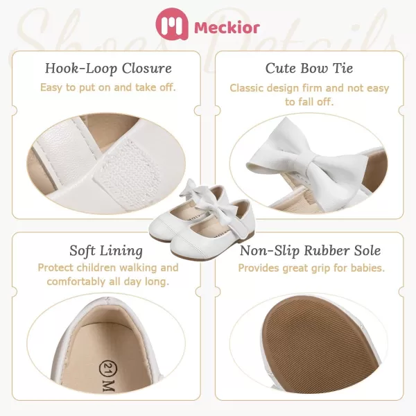 Meckior Toddler Little Girl Mary Jane Dress Shoes Ballet Flats for Girl Party School Shoes Bowknot Princess ShoesB02White