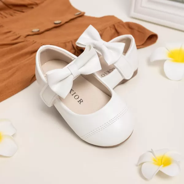Meckior Toddler Little Girl Mary Jane Dress Shoes Ballet Flats for Girl Party School Shoes Bowknot Princess ShoesB02White