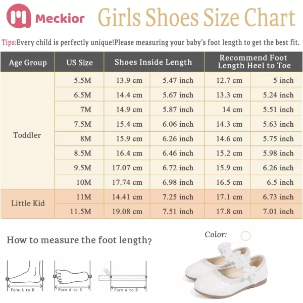Meckior Toddler Little Girl Mary Jane Dress Shoes Ballet Flats for Girl Party School Shoes Bowknot Princess ShoesB02White With Flowers