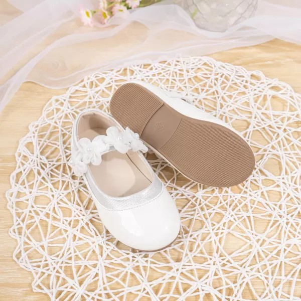 Meckior Toddler Little Girl Mary Jane Dress Shoes Ballet Flats for Girl Party School Shoes Bowknot Princess ShoesB02White With Flowers