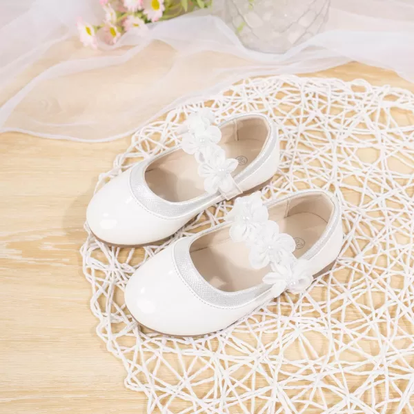 Meckior Toddler Little Girl Mary Jane Dress Shoes Ballet Flats for Girl Party School Shoes Bowknot Princess ShoesB02White With Flowers
