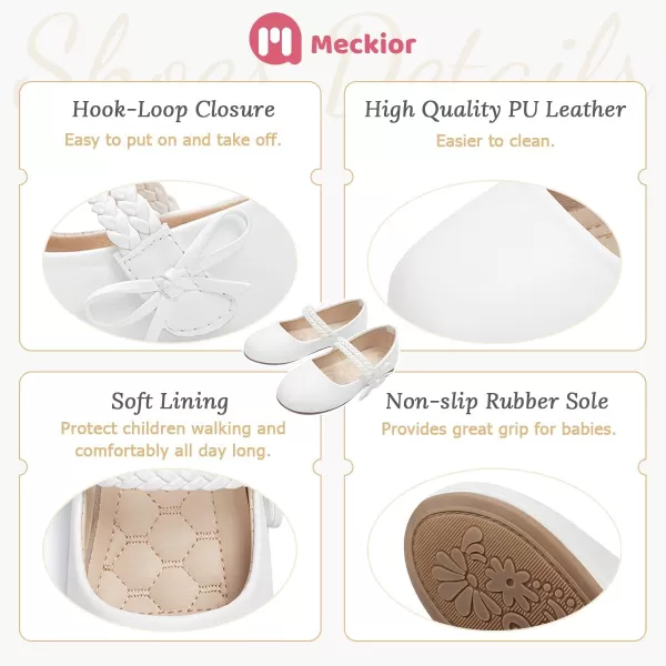 Meckior Toddler Little Girl Mary Jane Dress Shoes Ballet Flats for Girl Party School Shoes Bowknot Princess ShoesB03White