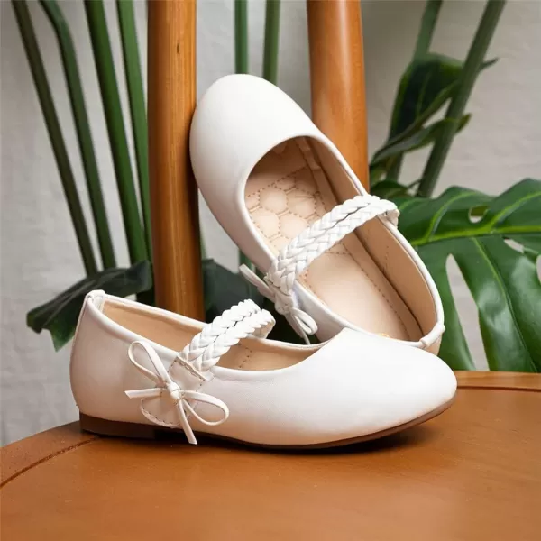 Meckior Toddler Little Girl Mary Jane Dress Shoes Ballet Flats for Girl Party School Shoes Bowknot Princess ShoesB03White