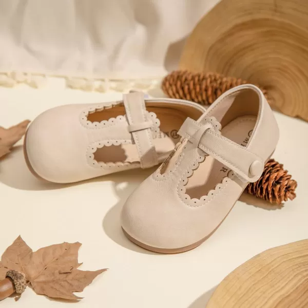 Meckior Toddler Little Girl Mary Jane Dress Shoes Ballet Flats for Girl Party School Shoes Bowknot Princess ShoesB05Beige