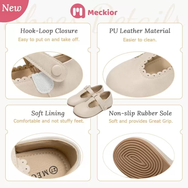 Meckior Toddler Little Girl Mary Jane Dress Shoes Ballet Flats for Girl Party School Shoes Bowknot Princess ShoesB05Beige
