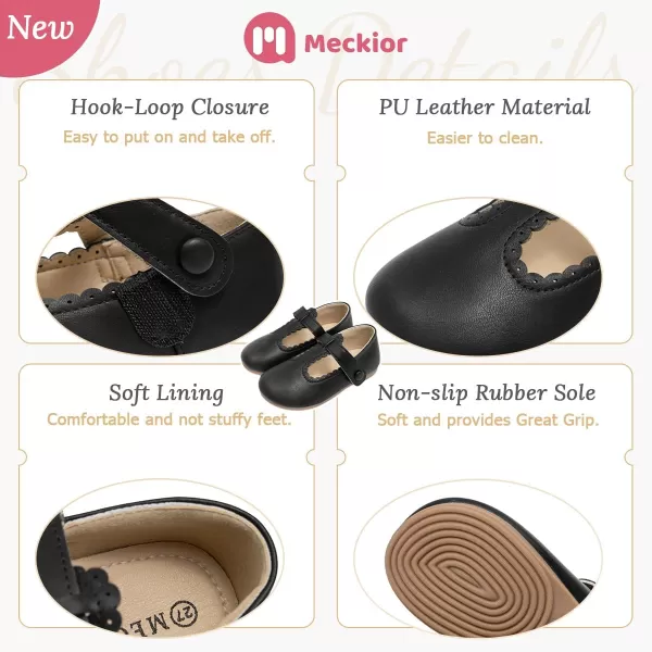 Meckior Toddler Little Girl Mary Jane Dress Shoes Ballet Flats for Girl Party School Shoes Bowknot Princess ShoesB05Black